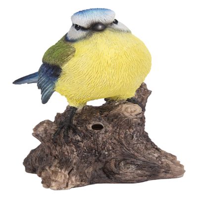 Hi-Line Gift Ltd. Motion Activated Singing Bird TIT ON Stump, Blue; Green