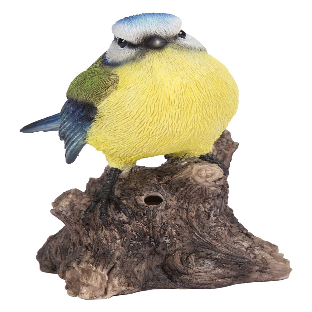 Hi-Line Gift Ltd. Motion Activated Singing Bird TIT ON Stump, Blue; Green