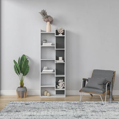 Ada Home Decor Bonaparte Modern White & Anthracite Bookcase 64.17'' H x 23.82'' W x 8.66'' D/Shelving Unit/Bookshelf