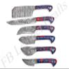 Custom Made Damascus Steel Kitchen Knife 6-Pcs Set FBK-01011, 01021, 01040, 01071, 01083, 01084, 01085, 01131 and 01135 (Red & Blue Resin) view 2