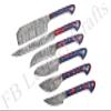 Custom Made Damascus Steel Kitchen Knife 6-Pcs Set FBK-01011, 01021, 01040, 01071, 01083, 01084, 01085, 01131 and 01135 (Red & Blue Resin) view 3
