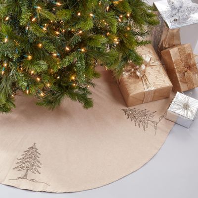 SARO LIFESTYLE Sapin de Nol Collection Beaded Christmas Design Tree Skirt, 72", Silver