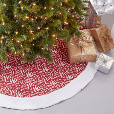 SARO LIFESTYLE Collection Ho Christmas Tree Skirt, 72"", Red (2525.R72R)