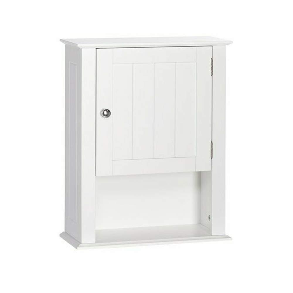 Thaweesuk Shop New White Wooden Medicine Cabinet Organizer Cabine Storage Shelf 1 Door Bathroom Wall Mount Kitchen Drawers Cupboard Floor Rack Toilet 20.47" H x 16.54" W x 7.09" D