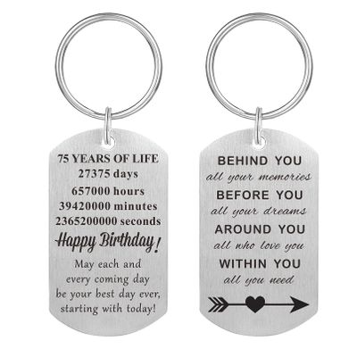 MXRSDF 75th Birthday Gifts for Women Men - 75th Birthday Decorations Keychain - 75 Year Old Birthday Gifts for Her Him