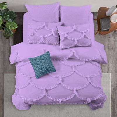 3 Piece Sirena Shabby Chic Duvet Cover with Zipper & Corner Ties, Pillow Shams 800 Thread Count 100% Egyptian Cotton Decorative Bedding (King/Cal-King, Lilac)