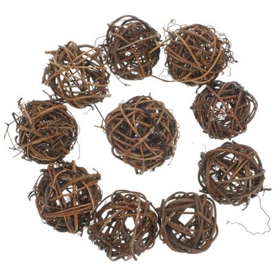 10 Pack Natural Wicker Rattan Balls for Home Decor - 2.36 inch Vase Fillers, Centerpiece, Wedding & Christmas Decor, Small Animal Chew Toys for Rabbits, Guinea Pigs, Brown