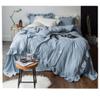 4 Pieces Vintage Stone Washed Cotton Bedding Sets Girls Princess Ruffle Duvet Cover Pillowcases Full Queen Size Bed Sheets White/Pink/Sage Green/Grey (41YS-5-Light Blue, Full Size 4pcs) view 1