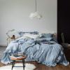 4 Pieces Vintage Stone Washed Cotton Bedding Sets Girls Princess Ruffle Duvet Cover Pillowcases Full Queen Size Bed Sheets White/Pink/Sage Green/Grey (41YS-5-Light Blue, Full Size 4pcs) view 2