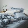 4 Pieces Vintage Stone Washed Cotton Bedding Sets Girls Princess Ruffle Duvet Cover Pillowcases Full Queen Size Bed Sheets White/Pink/Sage Green/Grey (41YS-5-Light Blue, Full Size 4pcs) view 4