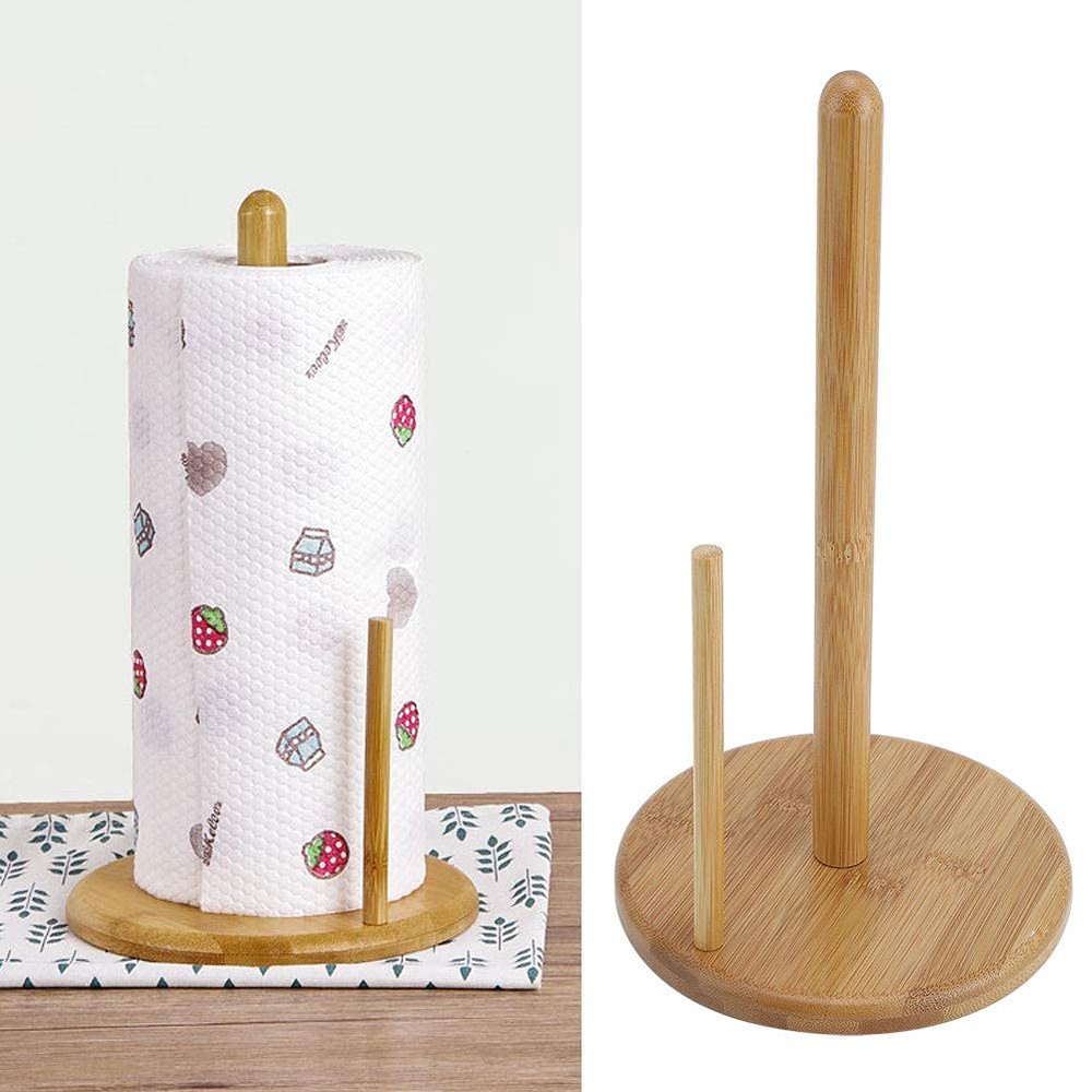 Dibiao Wood Paper Towel Holder Paper Towel Holder 11.8in H-Heavy Kitchen Paper Hanger Rack Desktop Roll Paper Towel Holder Stand Dispenser Kitchen Bathroom Accessory