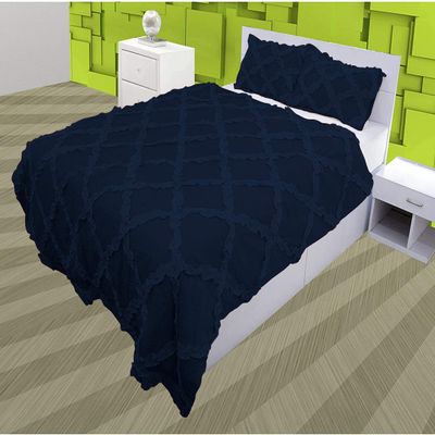 3 Piece Cross Ribbon Ruffle Duvet Cover Set with Zipper & Corner Ties 800 Thread Count 100% Egyptian Cotton Premium Hotel Class Decorative Bedding(Oversized Super King, Navy)