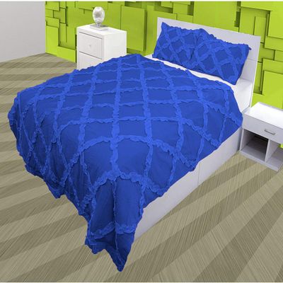 3 Piece Cross Ribbon Ruffle Duvet Cover Set with Zipper & Corner Ties 800 Thread Count 100% Egyptian Cotton Premium Hotel Class Decorative Bedding(King/Cal-King, Royal Blue)