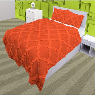 3 Piece Cross Ribbon Ruffle Duvet Cover Set with Zipper & Corner Ties 800 Thread Count 100% Egyptian Cotton Premium Hotel Class Decorative Bedding(Super King, Orange)