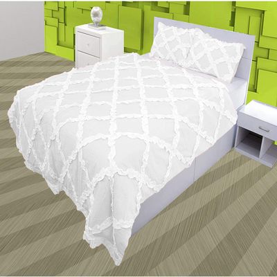 3 Piece Cross Ribbon Ruffle Duvet Cover Set with Zipper & Corner Ties 800 Thread Count 100% Egyptian Cotton Premium Hotel Class Decorative Bedding(Super King, White)