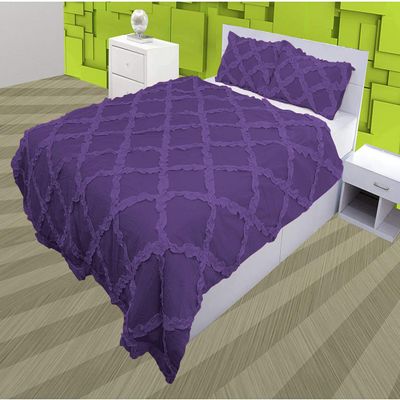 3 Piece Cross Ribbon Ruffle Duvet Cover Set with Zipper & Corner Ties 800 Thread Count 100% Egyptian Cotton Premium Hotel Class Decorative Bedding(King/Cal-King, Purple)