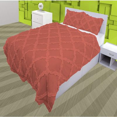 3 Piece Cross Ribbon Ruffle Duvet Cover Set with Zipper & Corner Ties 800 Thread Count 100% Egyptian Cotton Premium Hotel Class Decorative Bedding(Oversized Super King, Brick Red)
