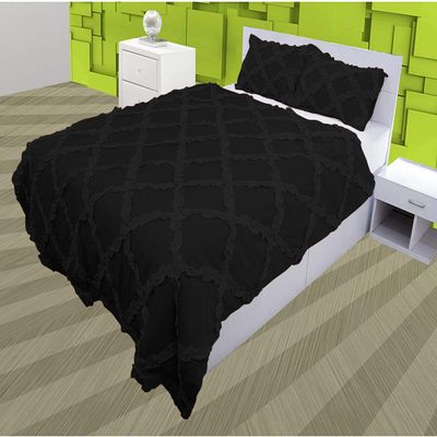 5 Piece Cross Ribbon Ruffle Duvet Cover Set with Zipper & Corner Ties 800 Thread Count 100% Egyptian Cotton Premium Hotel Class Decorative Bedding(Super King, Black)