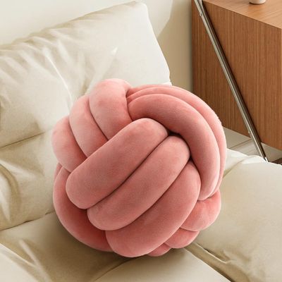 Knot Pillow Ball, Fluffy Handmade Decorative Throw Pillow, Soft Round Knotted Cushion for Couch & Bedroom, Cute Home Decor Ball Pillow for Living Room (7.87 Inches, Blush)