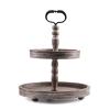 HYGGEISM Two Tier Tray Distressed Wood 2 Tiered Serving Tray Farmhouse, Decorative Wooden Rustic Cake Stand for Kitchen Counter Table, Coffee Bar Decor (Heart-Shaped Handle) view 1