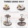 HYGGEISM Two Tier Tray Distressed Wood 2 Tiered Serving Tray Farmhouse, Decorative Wooden Rustic Cake Stand for Kitchen Counter Table, Coffee Bar Decor (Heart-Shaped Handle) view 2