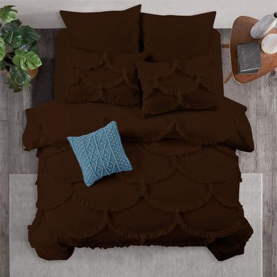 1 Piece Duvet Cover Sirena Shabby Chic Duvet Cover with Zipper & Corner Ties, 800 Thread Count 100% Egyptian Cotton Decorative Bedding(Super King, Chocolate)