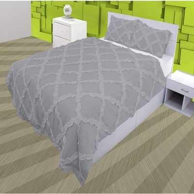 3 Piece Cross Ribbon Ruffle Duvet Cover Set with Zipper & Corner Ties 800 Thread Count 100% Egyptian Cotton Premium Hotel Class Decorative Bedding(Super King, Silver)