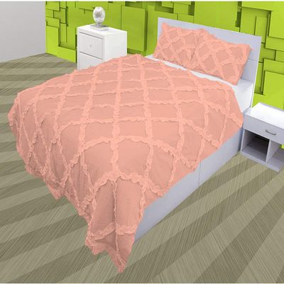 3 Piece Cross Ribbon Ruffle Duvet Cover Set with Zipper & Corner Ties 800 Thread Count 100% Egyptian Cotton Premium Hotel Class Decorative Bedding(Super King, Peach)