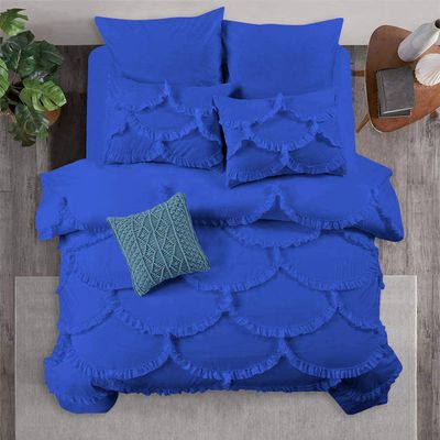 3 Piece Sirena Shabby Chic Duvet Cover with Zipper & Corner Ties, Pillow Shams 800 Thread Count 100% Egyptian Cotton Decorative Bedding (King/Cal-King, Royal Blue)
