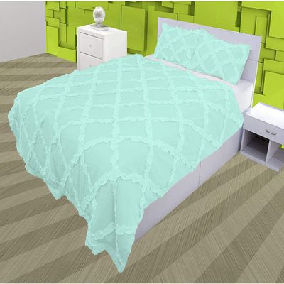 3 Piece Cross Ribbon Ruffle Duvet Cover Set with Zipper & Corner Ties 800 Thread Count 100% Egyptian Cotton Premium Hotel Class Decorative Bedding(Oversized Super King, Aqua Blue)