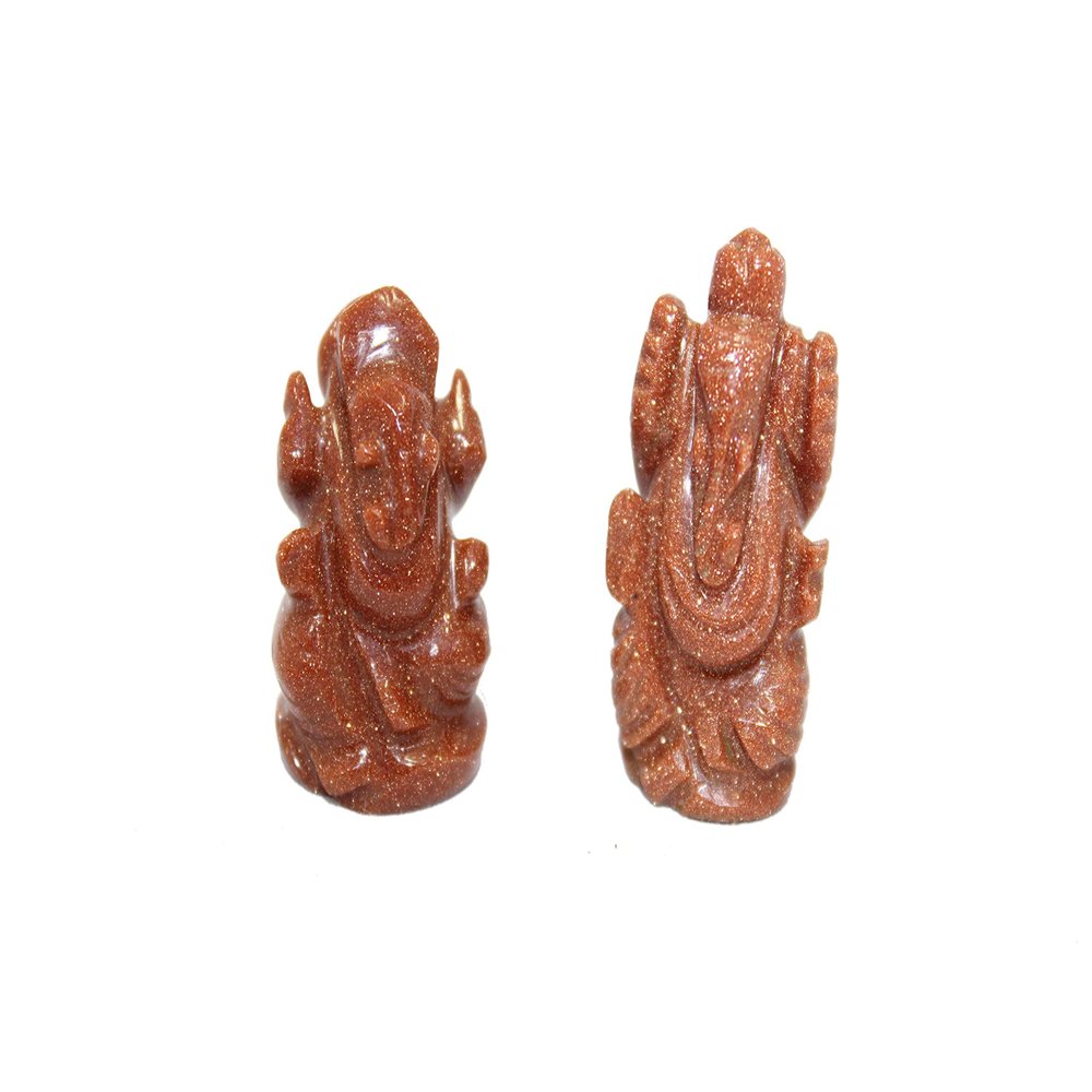 Rajasthan Gems Natural Brown Golden Star Sand Stone God Ganesha Decorative Statue Idol Set of 2