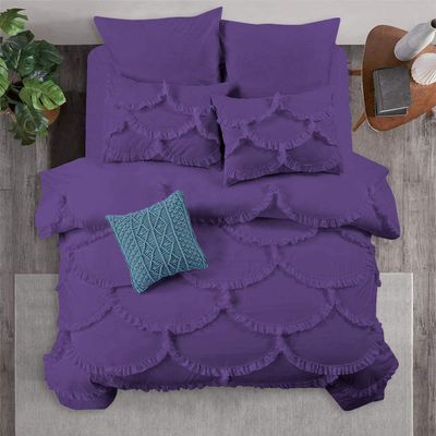3 Piece Sirena Shabby Chic Duvet Cover with Zipper & Corner Ties, Pillow Shams 800 Thread Count 100% Egyptian Cotton Decorative Bedding (Oversized Super King, Purple)