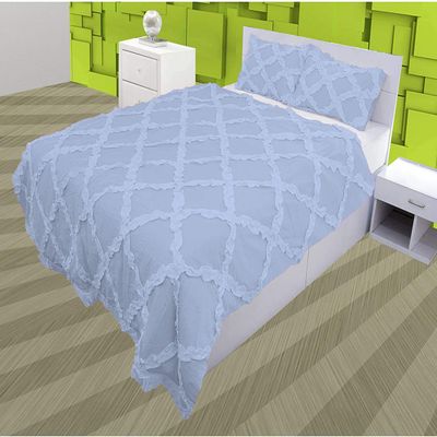3 Piece Cross Ribbon Ruffle Duvet Cover Set with Zipper & Corner Ties 800 Thread Count 100% Egyptian Cotton Premium Hotel Class Decorative Bedding(Oversized Super King, Light Blue)