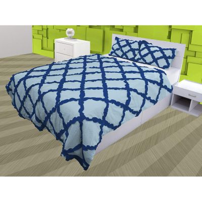 3 Piece Cross Ribbon Ruffle Duvet Cover Set with Zipper & Corner Ties 800 Thread Count 100% Egyptian Cotton Premium Hotel Class Decorative Bedding(Oversized Super King, Light Blue/Navy)