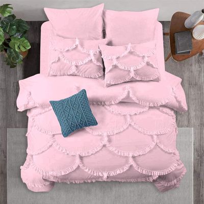 3 Piece Sirena Shabby Chic Duvet Cover with Zipper & Corner Ties, Pillow Shams 800 Thread Count 100% Egyptian Cotton Decorative Bedding (Twin/Twin-XL, Baby Pink)