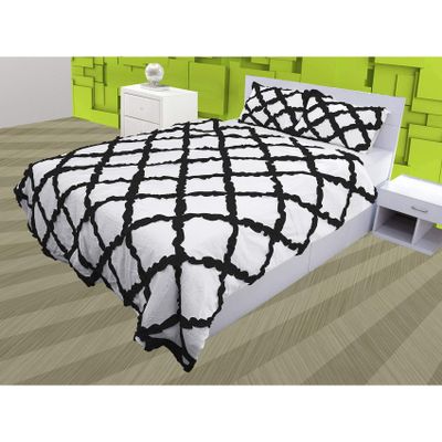 3 Piece Cross Ribbon Ruffle Duvet Cover Set with Zipper & Corner Ties 800 Thread Count 100% Egyptian Cotton Premium Hotel Class Decorative Bedding(King/Cal-King, Black/White)
