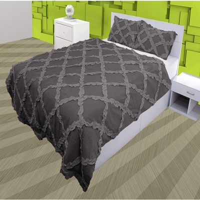 3 Piece Cross Ribbon Ruffle Duvet Cover Set with Zipper & Corner Ties 800 Thread Count 100% Egyptian Cotton Premium Hotel Class Decorative Bedding(Full/Queen, Dark Grey)