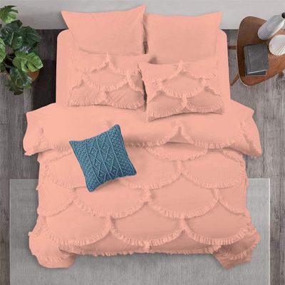 1 Piece Duvet Cover Sirena Shabby Chic Duvet Cover with Zipper & Corner Ties, 800 Thread Count 100% Egyptian Cotton Decorative Bedding(Super King, Peach)