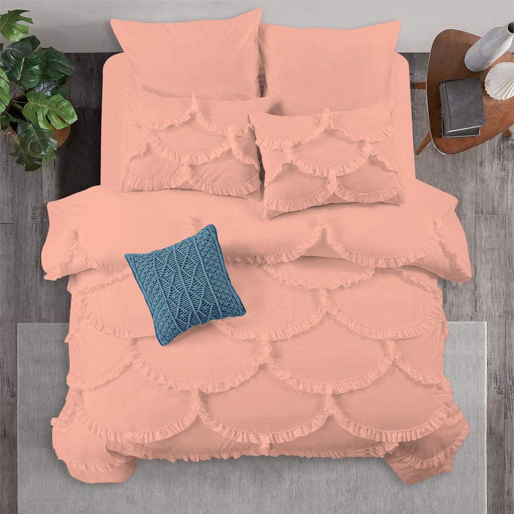 1 Piece Duvet Cover Sirena Shabby Chic Duvet Cover with Zipper & Corner Ties, 800 Thread Count 100% Egyptian Cotton Decorative Bedding(Super King, Peach)