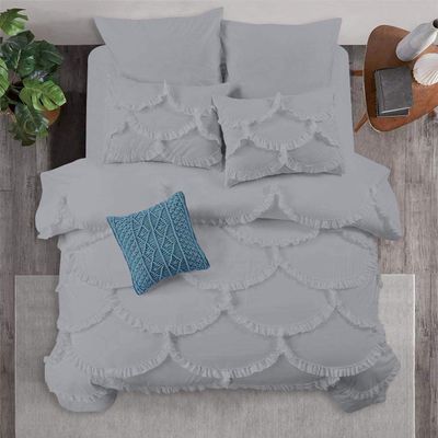 1 Piece Duvet Cover Sirena Shabby Chic Duvet Cover with Zipper & Corner Ties, 800 Thread Count 100% Egyptian Cotton Decorative Bedding(Super King, Silver)