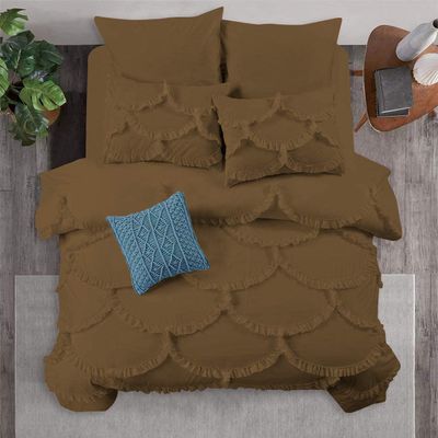 3 Piece Sirena Shabby Chic Duvet Cover with Zipper & Corner Ties, Pillow Shams 800 Thread Count 100% Egyptian Cotton Decorative Bedding (Oversized Super King, Taupe)