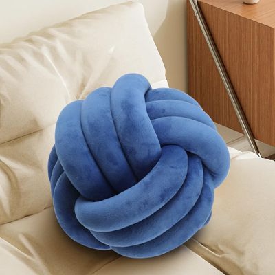 Knot Pillow Ball, Fluffy Handmade Decorative Throw Pillow, Soft Round Knotted Cushion for Couch & Bedroom, Cute Home Decor Ball Pillow for Living Room (7.87 Inches, Dark Blue)