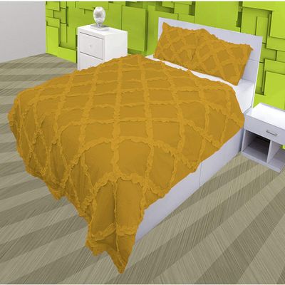 3 Piece Cross Ribbon Ruffle Duvet Cover Set with Zipper & Corner Ties 800 Thread Count 100% Egyptian Cotton Premium Hotel Class Decorative Bedding(Oversized Super King, Gold)