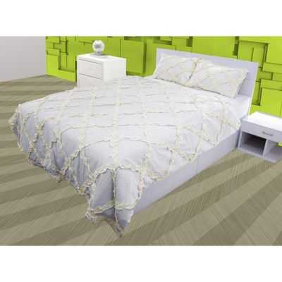 3 Piece Cross Ribbon Ruffle Duvet Cover Set with Zipper & Corner Ties 800 Thread Count 100% Egyptian Cotton Premium Hotel Class Decorative Bedding(Super King, Ivory/White)
