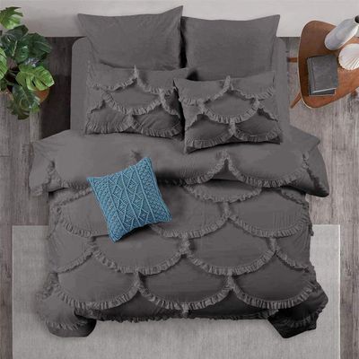 3 Piece Sirena Shabby Chic Duvet Cover with Zipper & Corner Ties, Pillow Shams 800 Thread Count 100% Egyptian Cotton Decorative Bedding (Oversized Super King, Dark Grey)