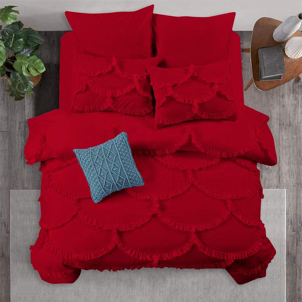 1 Piece Duvet Cover Sirena Shabby Chic Duvet Cover with Zipper & Corner Ties, 800 Thread Count 100% Egyptian Cotton Decorative Bedding(Oversized Super King, Red)