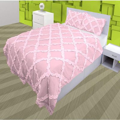 3 Piece Cross Ribbon Ruffle Duvet Cover Set with Zipper & Corner Ties 800 Thread Count 100% Egyptian Cotton Premium Hotel Class Decorative Bedding(Twin/Twin-XL, Baby Pink)