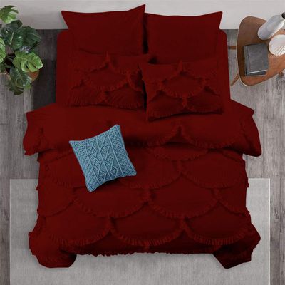 1 Piece Duvet Cover Sirena Shabby Chic Duvet Cover with Zipper & Corner Ties, 800 Thread Count 100% Egyptian Cotton Decorative Bedding(Oversized Super King, Burgundy)