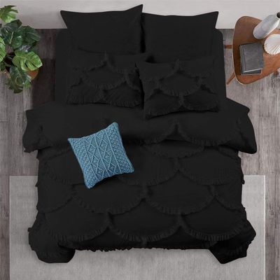 1 Piece Duvet Cover Sirena Shabby Chic Duvet Cover with Zipper & Corner Ties, 800 Thread Count 100% Egyptian Cotton Decorative Bedding(Super King, Black)