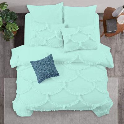 3 Piece Sirena Shabby Chic Duvet Cover with Zipper & Corner Ties, Pillow Shams 800 Thread Count 100% Egyptian Cotton Decorative Bedding (Full/Queen, Aqua Blue)